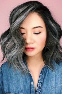 White and Grey Asian Hair Highlights