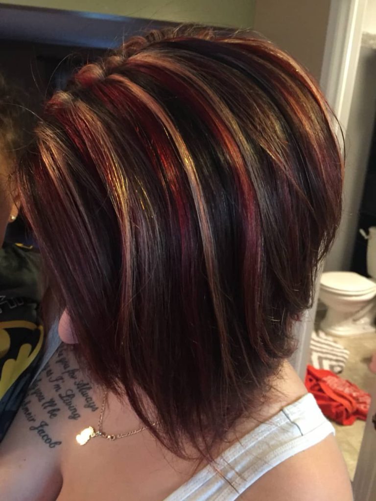 short dark hair with highlights and lowlights