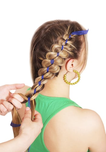 Ribbon-pony pigtail braids