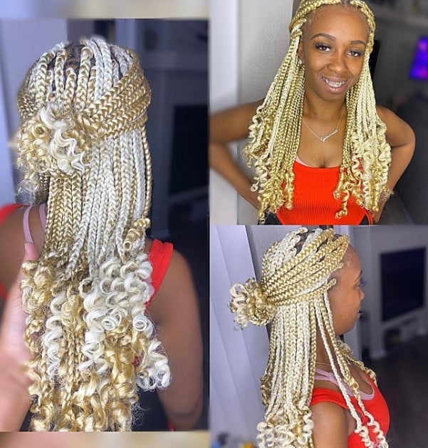 Blonde Box Braids with Curly Ends