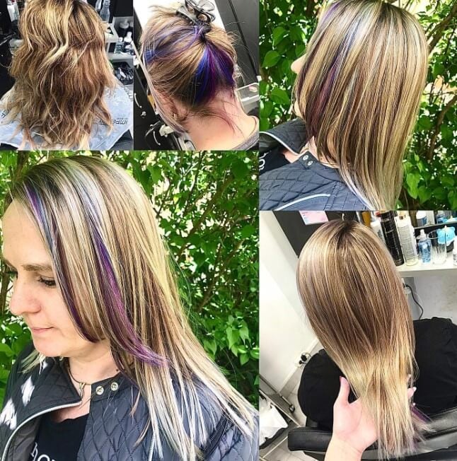Blue and Purple Highlights in Brown Hair 