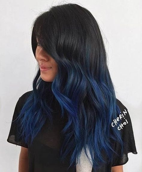 Straight Layered Hair with Blue Highlights